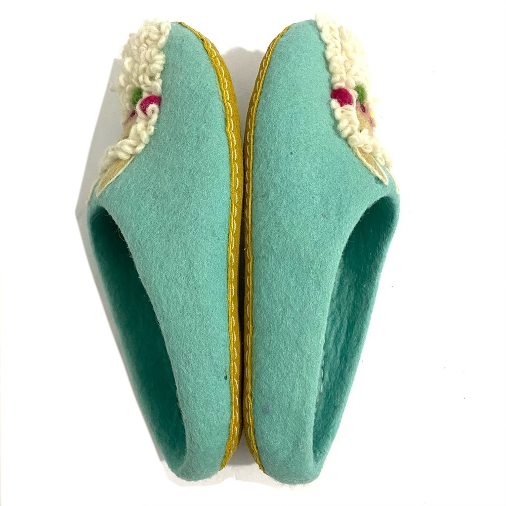 French Knot Wool Felt Embroidered Llama Slippers Size Large 9 - Picture 8 of 13